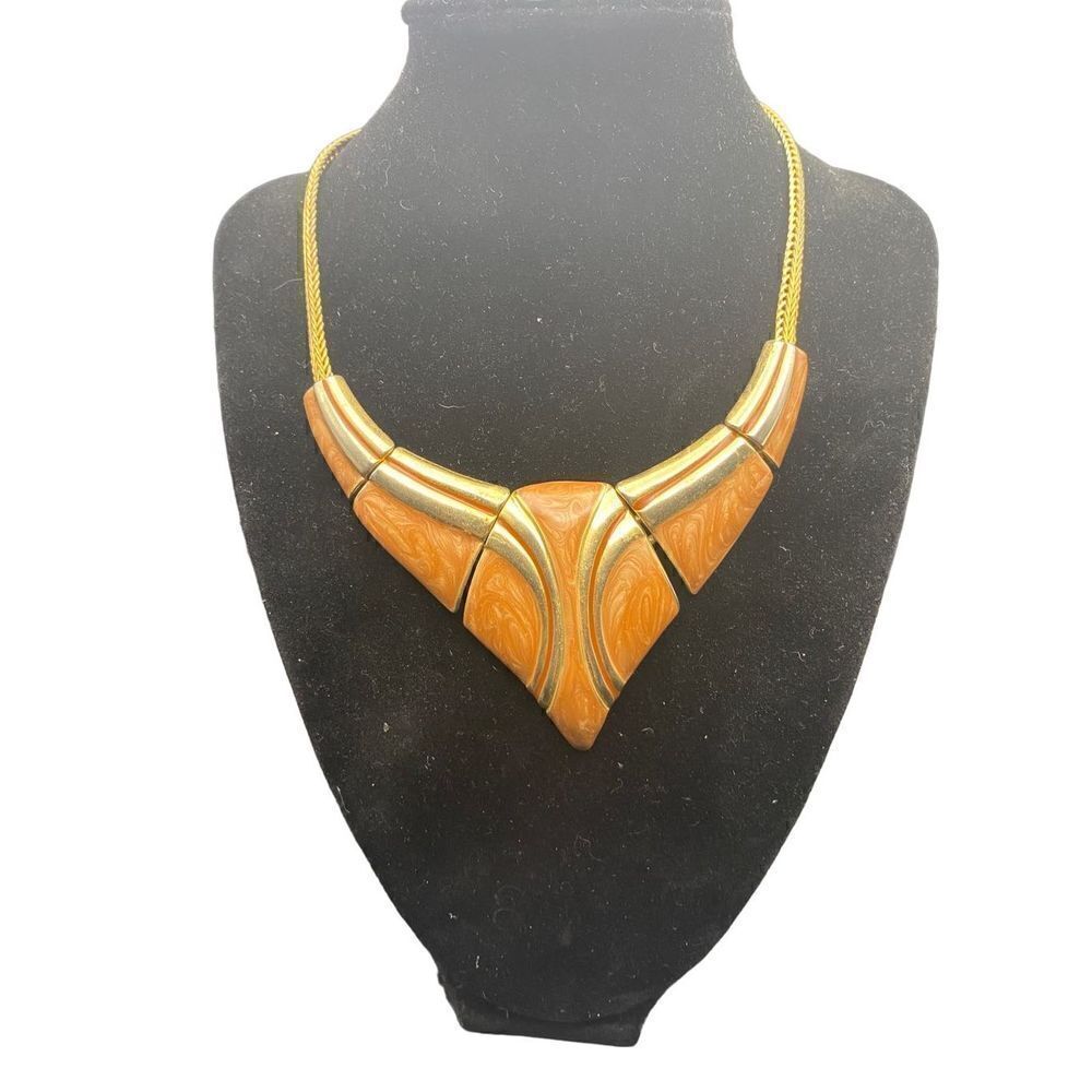 Vintage Enamel Choker Necklace gold tone with copper/gold enamel 1980s